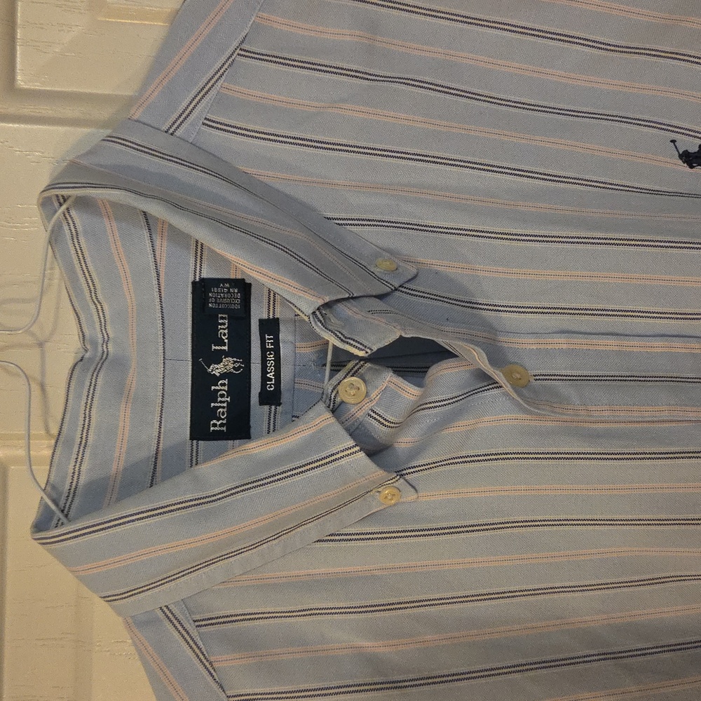 Ralph Lauren Men's Blue Striped Shirt Size 17